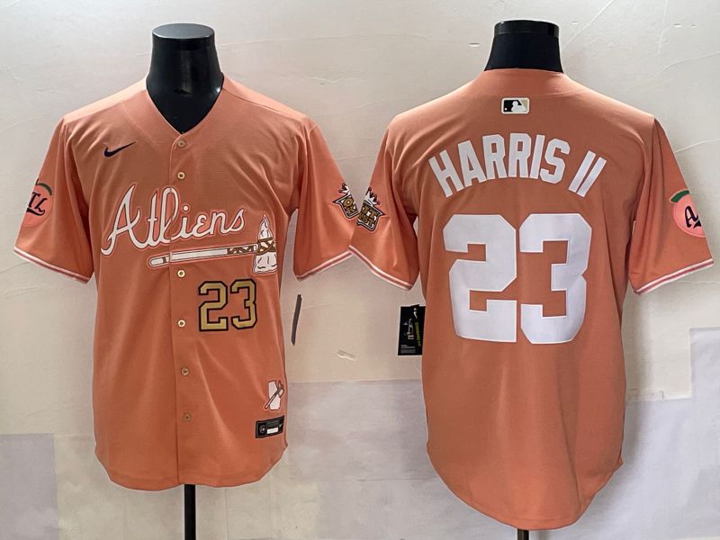 Men 2025 Atlanta Braves #23 Harris ii Orange Five generations Joint Name Nike MLB Jersey style 5